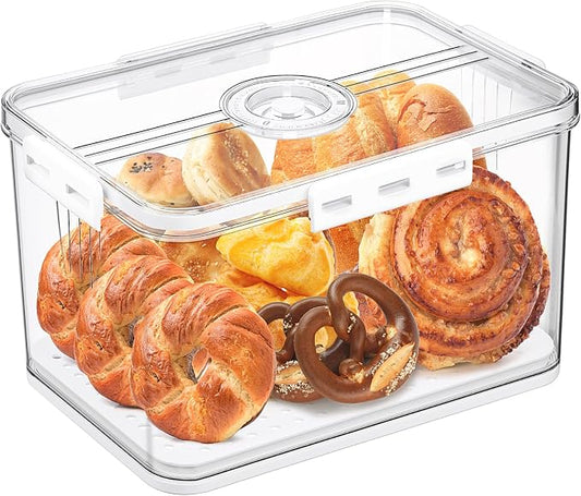 ANYPROLUS Bread Box for Homemade Bread Boxes for Kitchen Counter Airtight, Time Recording Bread Storage Container with Lid, Bread Containers Storage Airtight Loaf Bread Keeper, Large, White by ANYPROLUS