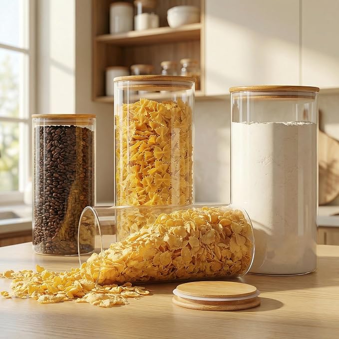 HomArtist Extra Large Glass Flour and Sugar Storage Containers with Airtight Lids,132 floz x2 [Set of 2] Big Glass Jars with Bamboo Lids, Air Tight Food Storage Jars for Cereal, Pasta, Rice, Coffee - Image 2