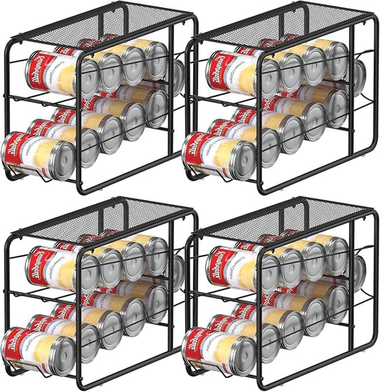 MOOACE 4 Pack Can Organizer for Pantry, Stackable Soda Can Dispenser Rack, Pantry Organizer Canned Food Storage Holder for Kitchen Refrigerator Cabinet, Black by MOOACE