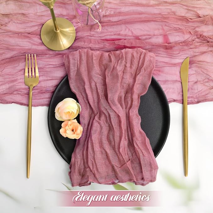 fani 60 Pack Gauze Cheesecloth Napkins, 20 x 20 in, Dusty Rose | Wrinkled Table Napkins, Soft Cotton, Rustic Decorative, Weddings, Party, Dinner Table, Everyday Use - Image 8