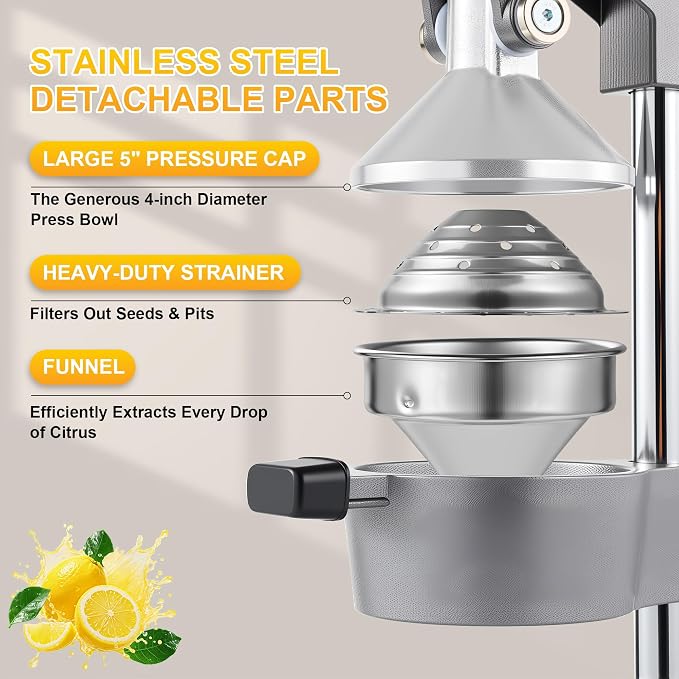 Cast Iron Juicer,Commercial Hand Press Squeezer,Heavy Duty Countertop Citrus for Fresh Orange Lemon Juice with Stainless Steel Cup - Image 4