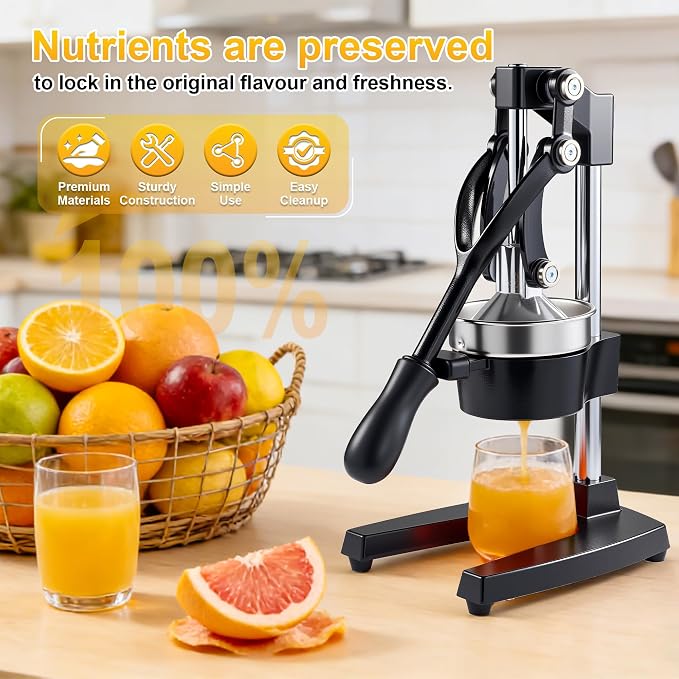 Cast Iron Juicer,Commercial Hand Press Squeezer,Heavy Duty Countertop Citrus for Fresh Orange Lemon Juice with Stainless Steel Cup - Image 2