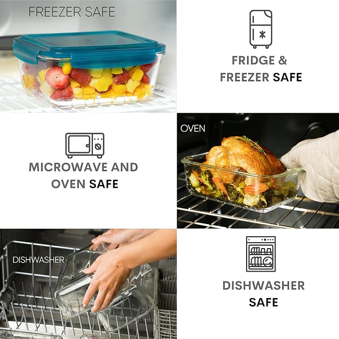 Razab 4 Pc Large Glass Food Storage Containers with Lids, Airtight, Leak Proof, BPA Free - Image 7
