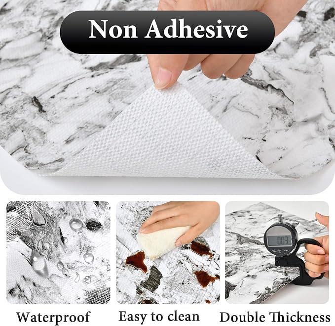 Drawer and Shelf Liner for Kitchen Cabinet: 12 in X 30 Ft Non Slip | Shelf Paper Non Adhesive Refrigerator Liners Grey and White Marble Easy Liners for Bathroom with Knife Tape Measure - Image 4