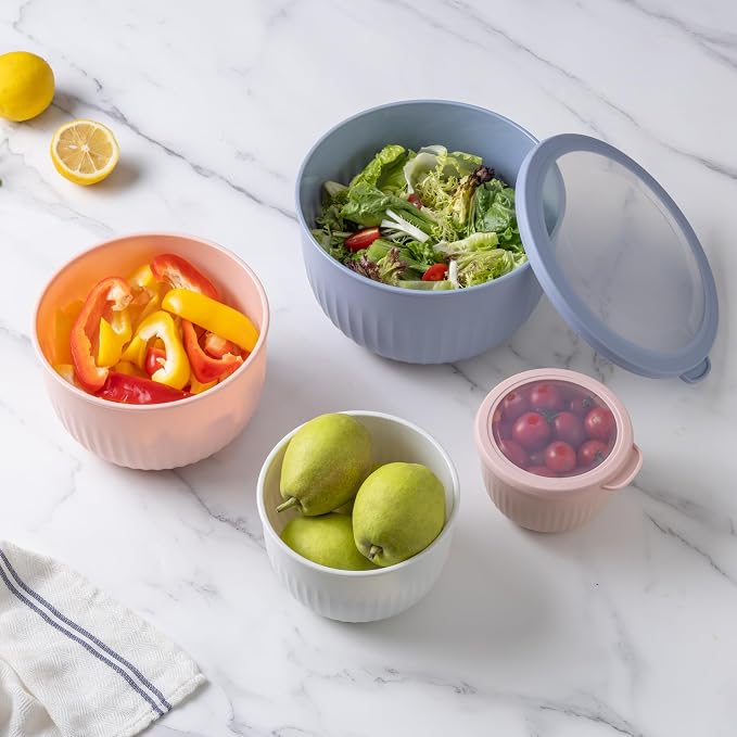 COOK WITH COLOR Prep Bowls with Lids- Wide and Deep Nesting Plastic Small Mixing Bowl Set with Lids, 12 Piece Set - Deep Bowls, Blue/Pink - Image 5