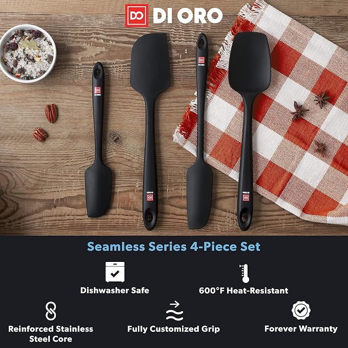 DI ORO 14-Piece Silicone Kitchen Utensil Set - 600°F Heat-Resistant Nonstick Flexible Silicone Turner Spatulas, Spoons, & Ladle - Nonstick Cookware Safe Tools for Baking & Cooking - BPA Free (Black) - Image 7