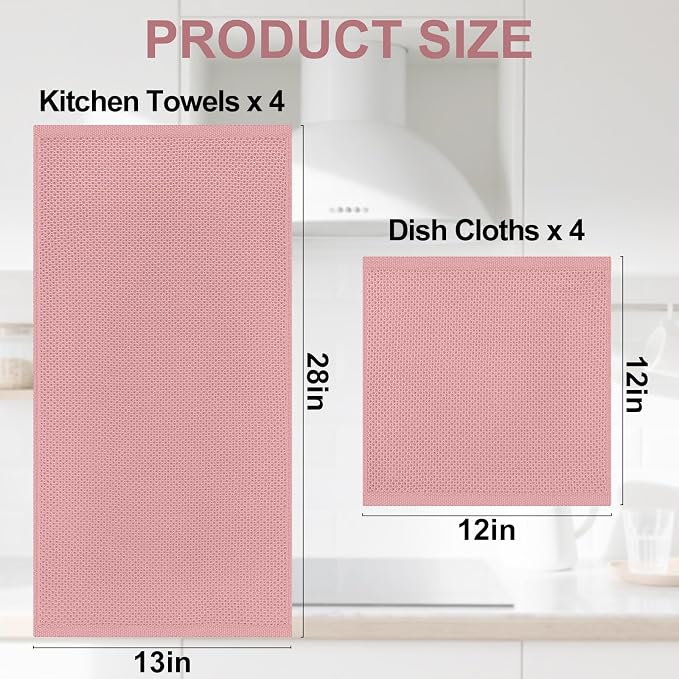Homaxy 8 Pack 100% Cotton Kitchen Towels and Dishcloths Set, Dried Roses | 12 x 12 Inches and 13 x 28 Inches Kitchen Towels Set, Ultra Soft Absorbent Dish Cloths for Washing Dishes - Image 4
