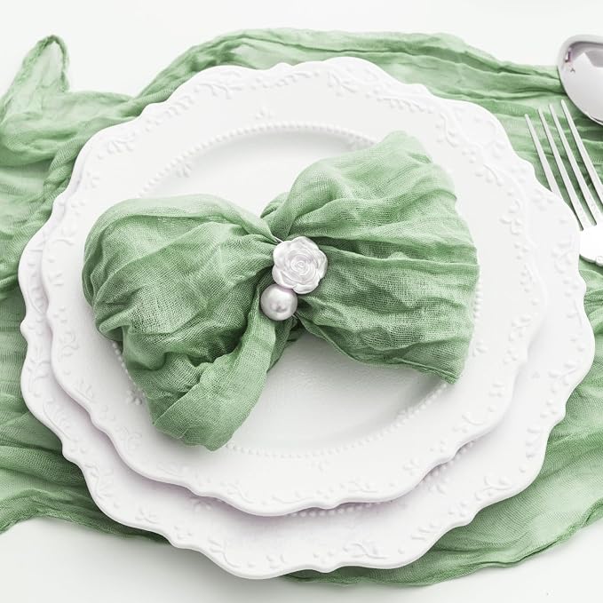 100 Pack Sage Green Cheesecloth Napkins Washable 21x21 Inches Sage Green Cloth Napkins Set of 100 Dinner Table Napkins for Wedding Bridal Baby Shower Rustic Boho Cotton Gauze Summer Party Table Decor - Image 6