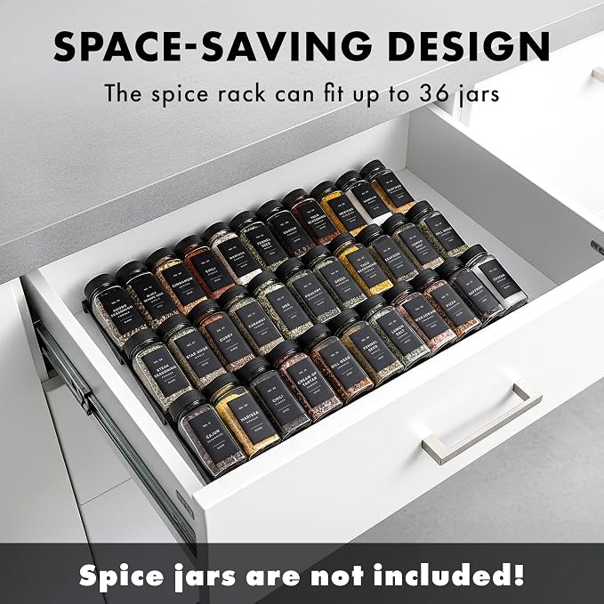 Spice Drawer Organizer - Expandable Spice Rack for Drawer, Black Seasoning Organizer for Drawer Spice Organizer, Spice Organization Seasoning rack insert for Cabinet (Jars Not Included) - Image 3