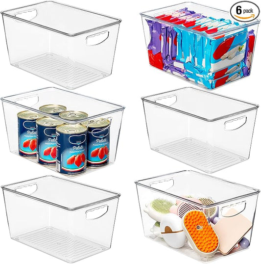 theaoo Large Clear Storage Bins with Lids, Stackable Containers, 6 Pack | Pantry Organization And Storage For Kitchen, Fridge, Garage And Cabinets. Clear Design Keeps Items Organized by theaoo