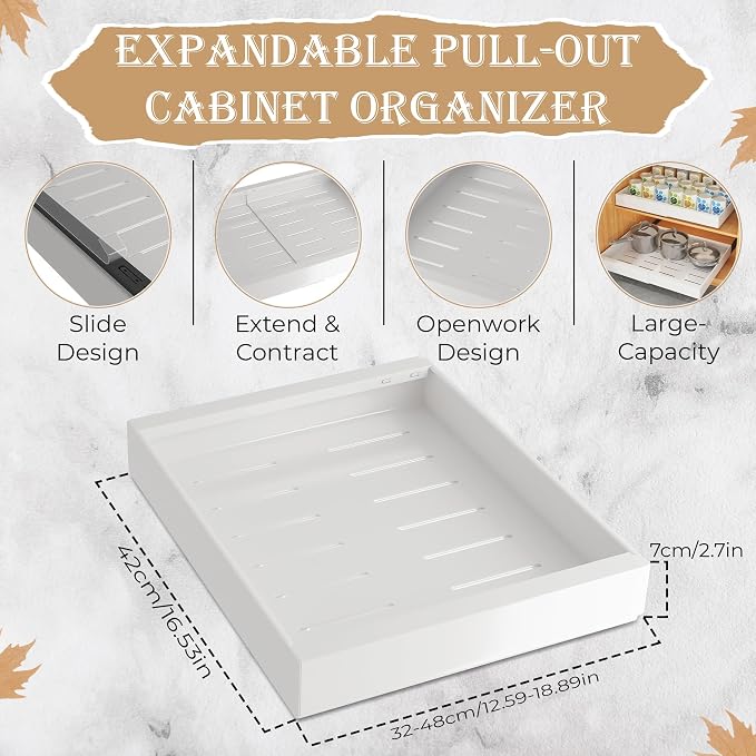 Pull Out Cabinet Organizer -Expandable – 12.56 x 18.89 Inch Pots And Pans Organizer Under Cabinet – Heavy Duty Carbon Steel Pull Out Drawers – Easy Installation No Screw Adjustable Cabinet Drawers - Image 4