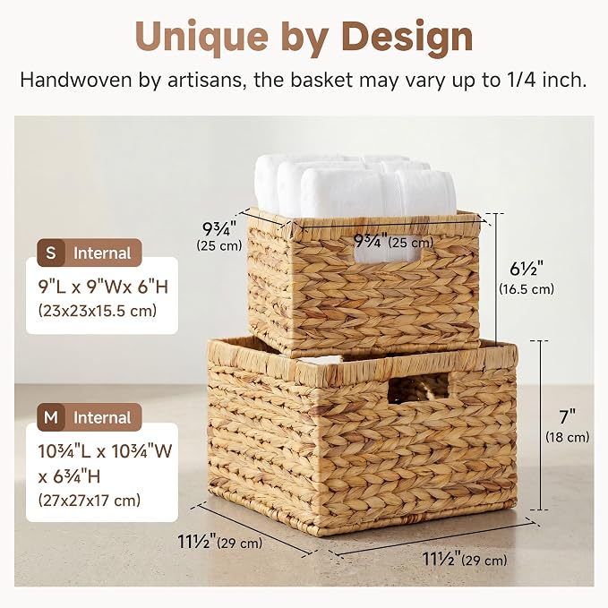 StorageWorks Wicker Baskets for Storage, Wicker Storage Baskets, 2-Pack | Water Hyacinth Storage Baskets for Organizing,Wicker Storage Baskets for Shelves,Decorative Baskets,Woven Baskets for Storage - Image 3