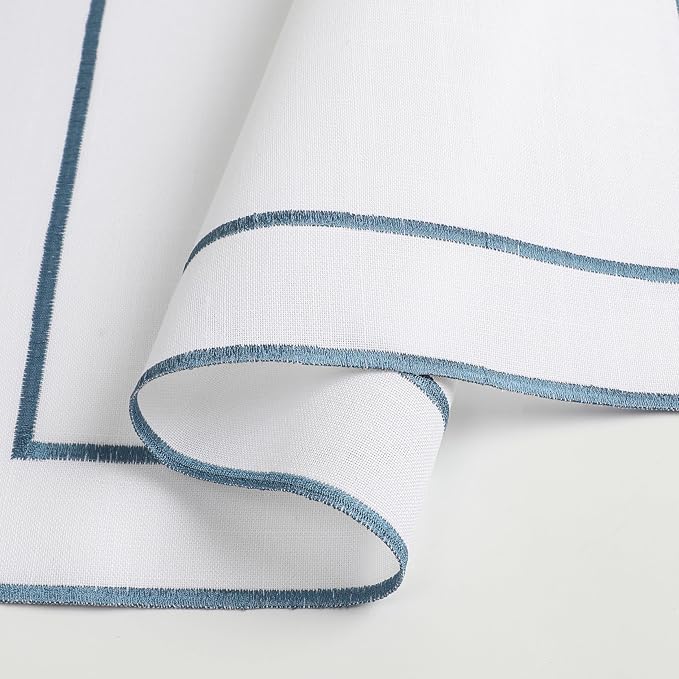 Majestic Giftware Set of 12 Polyester Napkins (NPK-NY) | White Navy Trim Design Dinner Napkins Cloth | Linen Look Washable Cloth Napkins Set for Weddings, Banquets, or Restaurants (20" x 20") - Image 4