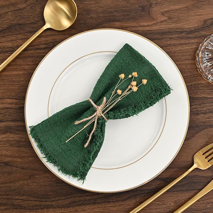 36 Pack Green Cloth Napkins Cotton Linen Napkin 16 x 16 Inch Green Napkins Cloth Handmade with Fringe Soft Washable Rustic Dinner Napkin Cloths for Wedding Party Dinner Table - Image 2