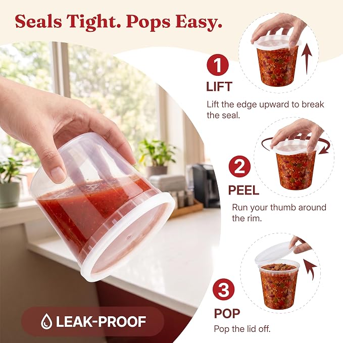 24oz Deli Containers with Lids (48 Set/96 Pcs) Food Storage Containers, Freezer Microwave Safe, BPA-Free Plastic, Stackable Snack Airtight Soup Leakproof Leftover Organizers & To-Go - Image 3