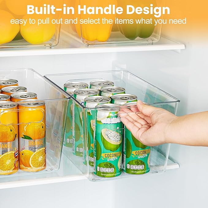 YIHONG 12 Pack Clear Storage Bins, Pantry Organizer Bins with Handle, Large | Plastic Bins, Pantry Storage Containers for Kitchen, Freezer, Cabinet, Closet, Bathroom, Under Sink Organizers and Storage - Image 5