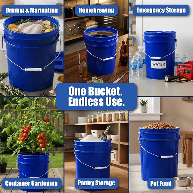 5 Gallon Bucket - Food Grade w/Lid BPA-Free, Blue/Blue, 3 | Airtight Gamma Seal Screw-On Lid, Heavy-Duty 90 Mil HDPE Plastic, Food Safe and Durable Container, Bulk Storage, Made in USA - Image 3