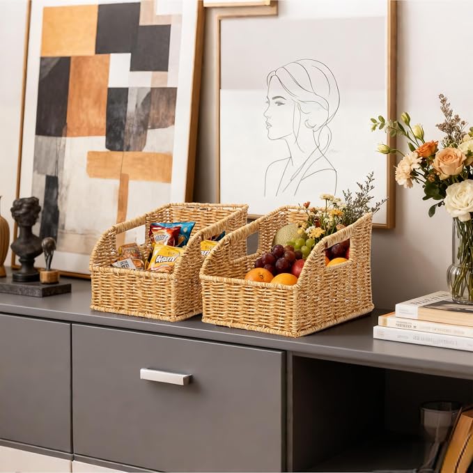 Brownlily Faux Wicker Pantry Storage Baskets, Natural-Double Set (6-Piece) | Handwoven Baskets for Organizing with Built-in Handles, All-Purpose Storage Baskets with Chalkboard for Shelves,Laundry Room - Image 7