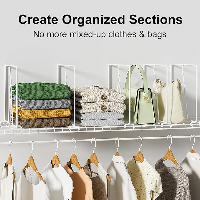SortNStore Wire Shelf Dividers for Closet: Tall 10.6in x Deep 12in, 16 Pack | Wire Rack Accessories - Adjustable Purse Organizer for Clothes Handbags - Metal Pantry Separators - Image 3