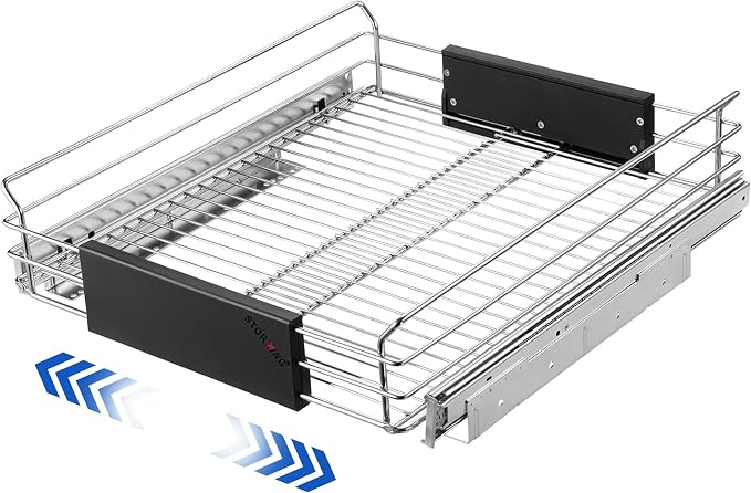 Expandable Pull Out Cabinet Organizer, Slide Out Drawers for Kitchen Cabinets, Heavy Duty Storage Drawers, Chrome Plated Cabinet Wire Shelf, Adjustable Width 12.5~20.2" W x 17.3" D by STORKING