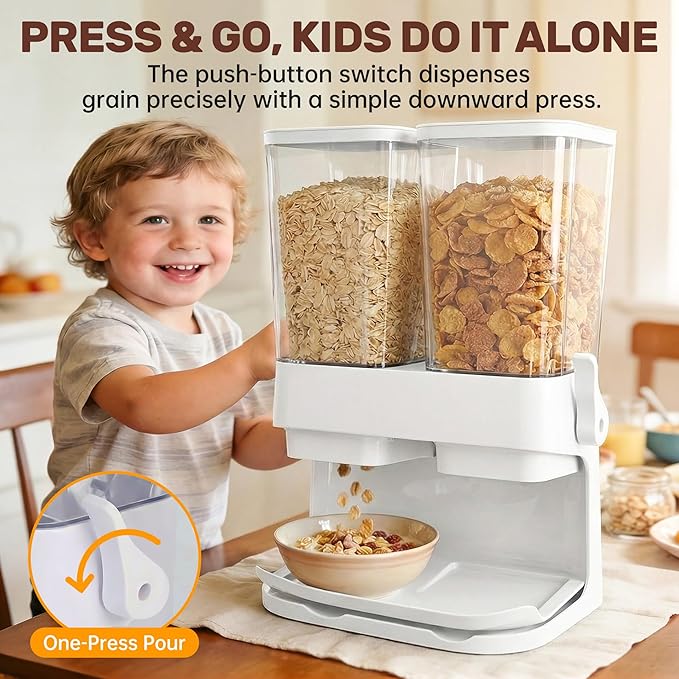 Cereal Dispenser Countertop 2 Pack 3L, 6L Large Dual Control | Airtight Cereal Containers Storage for Kitchen Pantry, Dry Food Dispenser for Cereal, Rice, Grains, Candy, Coffee Beans - Image 3