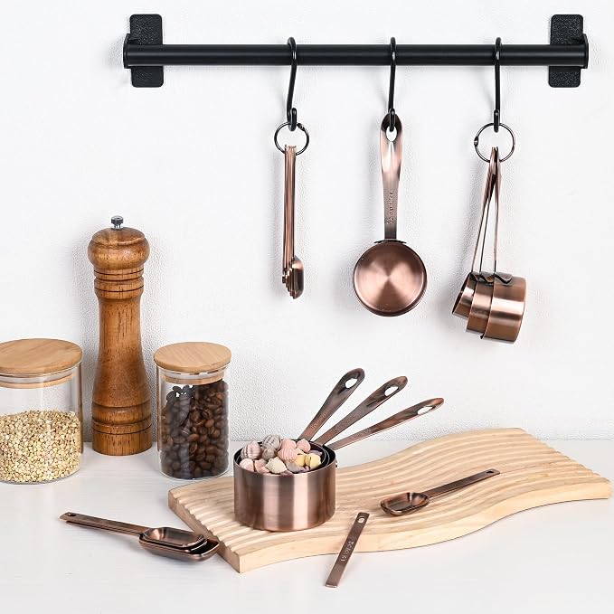 Measuring Cups and Spoons Set, Copper Measuring Cups and Spoons Set 17, Stainless Steel Metal 7 Measuring Cups and 9 Measuring Spoons with 1 Leveler for Kitchen & Baking - Image 9