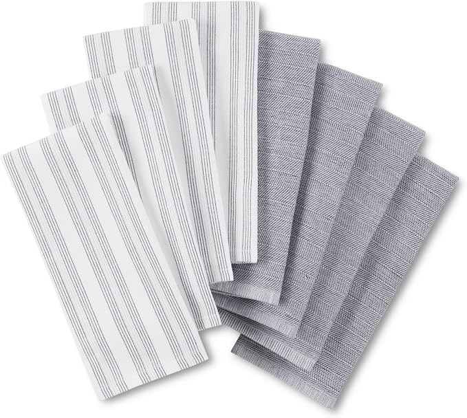KitchenAid Chambray Stripe Kitchen Towels 8-Pack, Absorbent 100% Woven Cotton, Ink Blue/White, 17”x28” by KitchenAid