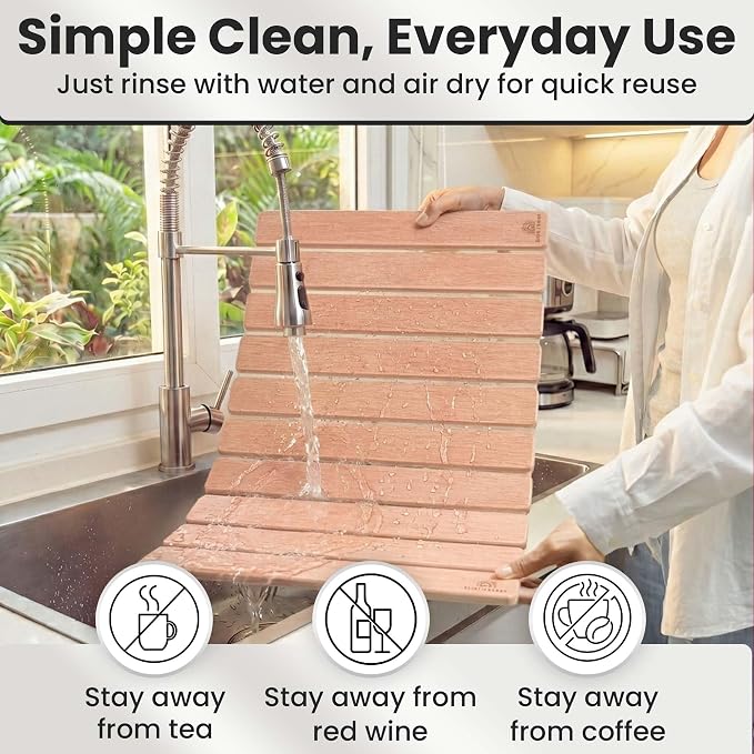 Large Stone Dish Drying Mat For Kitchen Counter | Non-Slip, Super Absorbent Diatomaceous Dish Dry Matt | Rollable Stone Drying Mat For Kitchen Counter, Heat-Resistant, Easy to Clean, Light Oak Color - Image 7