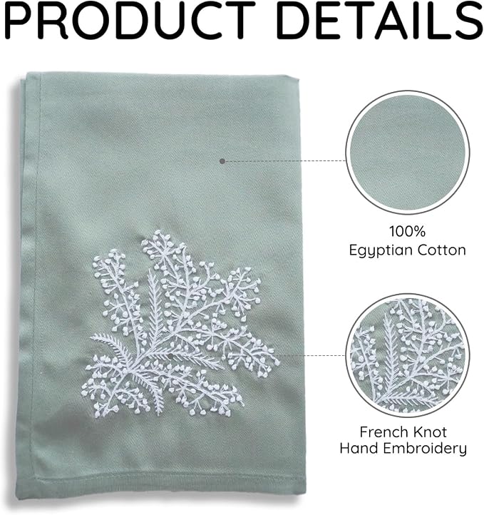 Cloth Tea Napkins Set of 6, Embroidered Cotton Napkins with French Knot Design, Reusable Table Napkins for Dinner, Tea Time, Coffee, Cocktail Settings, 16x16 Inches (Sage Green) - Image 3