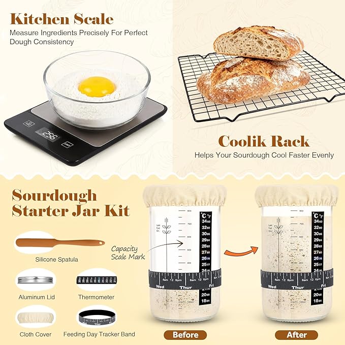 Sourdough Starter Kit Complete Set with Dutch Oven and Scale | 9" Round & 10" Oval Proofing Baskets, Sourdough Bread Baking Supplies, Beginner Kit Gifts for Bakers Women Wife Mom - Image 5