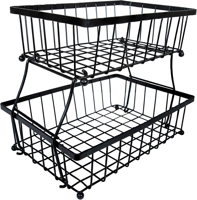 Sunnydaze 2-Tier Metal Wire Fruit Basket for Kitchen Counter - Black | Collapsible for Easy Storage - Iron with Food-Safe, Powder-Coated Finish - 10 lb Weight Capacity - Image 6