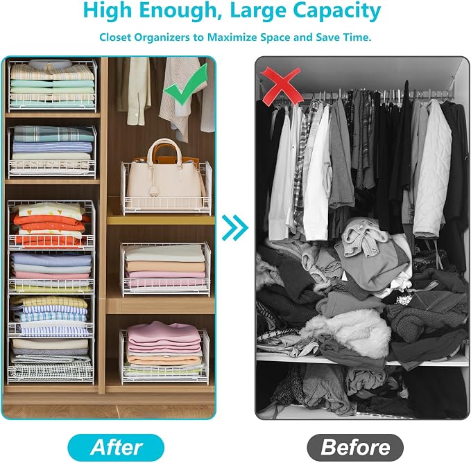 Hongtamoya 4-Tier Sliding Closet Organizers and Storage Shelves, Stackable Closet Shelf Organizer Basket Bins, Drawer Shelf Storage Container for Wardrobe Cupboard Kitchen Bathroom Office, White - Image 5