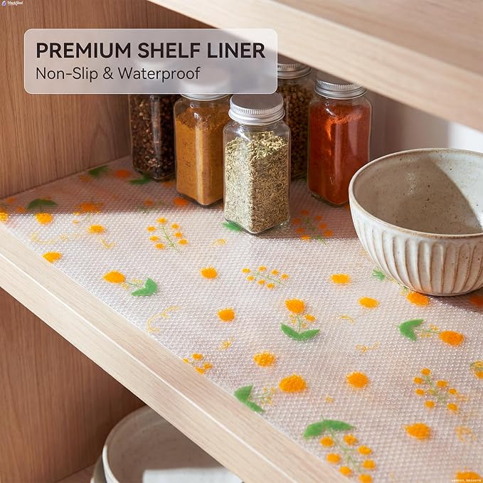 Beautysaid Shelf Liner Non Adhesive — EVA Drawer & Cabinet Liner, Waterproof Non Slip Kitchen Shelf Paper, Thick Washable Refrigerator Mat for Cabinet Shelves & Pantry, Floral, 12 in x 20 FT - Image 9