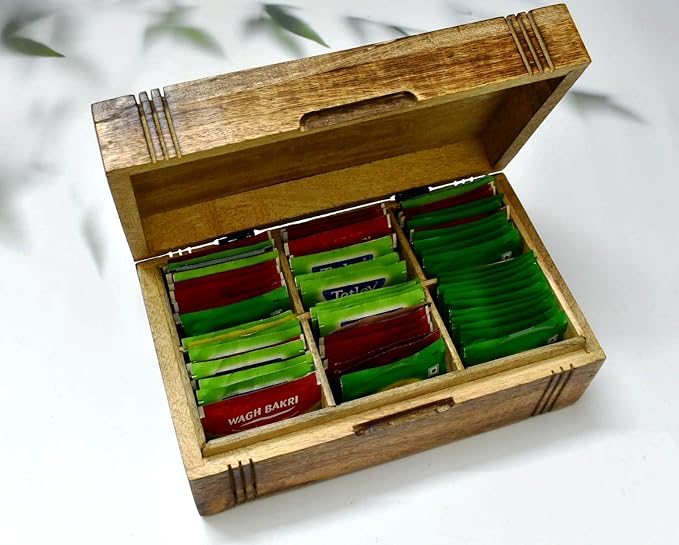 Wood Tea Box - Tea Box for Tea Bags Organiser - Engraved Hardwood Tea Chest with 6 Compartments - Tea Storage Box Multi Functional - Wood Tea Box Organiser - 10 x6 inch (6 compartment box) - Image 8