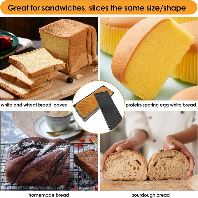 2-Pack Black 13inch Pullman Loaf Pan with Lid, Premium Aluminized Steel Non-Stick Coating Bread Pan, PFTE and PFOA-Free, Safe and Healthy Baking for Homemade Bread with Family-sized - Image 4