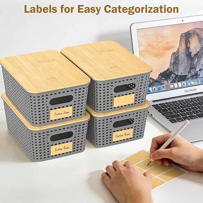 Stackable Storage Baskets: 8 Pack Plastic Baskets Bins, Gray | Decorative Baskets for Organizing, Pantry Decorative Containers for Closets, Cabinets, Shelves - Image 5