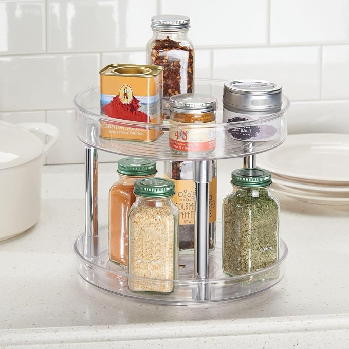 iDesign 9-Inch Plastic 2-Tier Lazy Susan Turntable, Set of 2, Clear/Chrome | Kitchen and Bathroom - Image 6