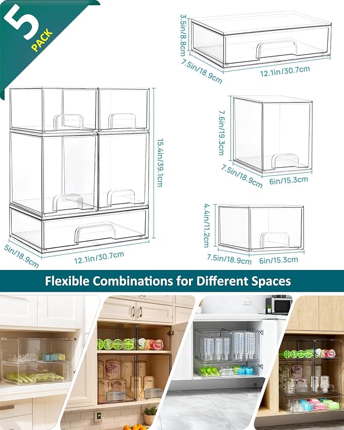 Baby Bottle Organizer for Countertop Food-grade Acrylic Storage for Cabinet | Set of 5 Clear Stackable Organizers with Drawers for Bottles, Plastic Baby Station Organization for Pacifiers, Pump Parts - Image 6