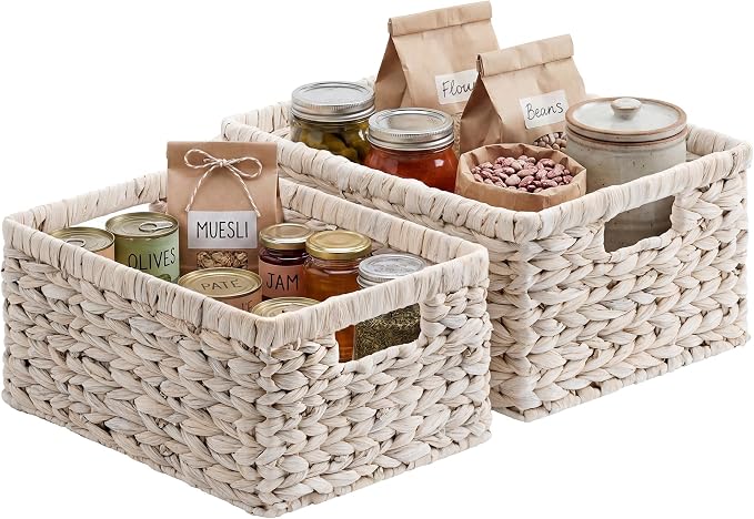 StorageWorks Large Wicker Baskets for Storage, White Wicker Baskets, 2-Pack | Water Hyacinth Storage Baskets for Organizing, Wicker Storage Baskets for Shelves,Pantry Organizers and Storage,Woven Baskets by StorageWorks