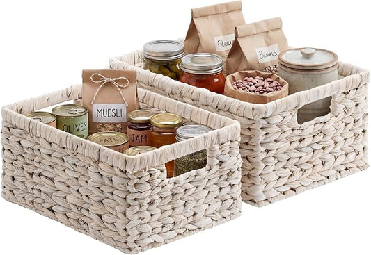StorageWorks Large Wicker Baskets for Storage, White Wicker Baskets, 2-Pack | Water Hyacinth Storage Baskets for Organizing, Wicker Storage Baskets for Shelves,Pantry Organizers and Storage,Woven Baskets by StorageWorks