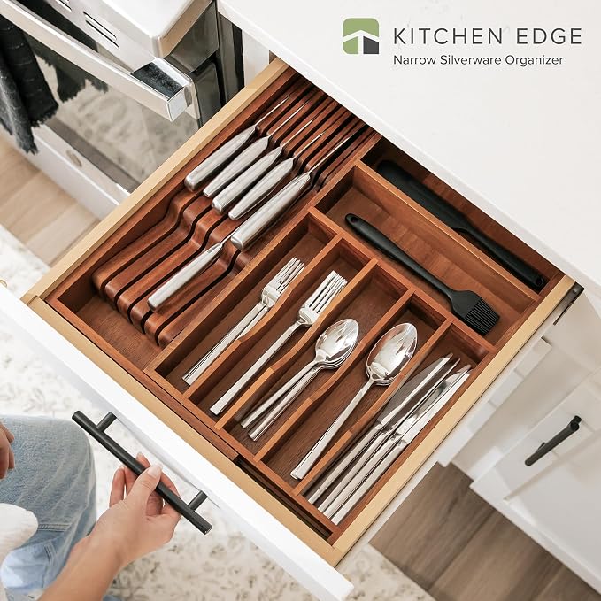Silverware & Utensil Drawer Organizer, 10.5-19 in, Acacia | Cutlery, flatware, food-safe contract grade, kitchen drawer fit - Image 2