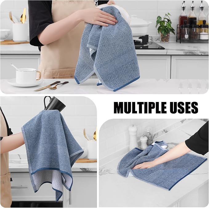 Homaxy 380 GSM Cotton Premium Kitchen Towels 12 Pack, 18"x 28", Navy Blue | Flat and Terry Dish Towels, Highly Absorbent Tea Towel Set with Hanging Loop, Soft Utility Kitchen Hand Towels - Image 4