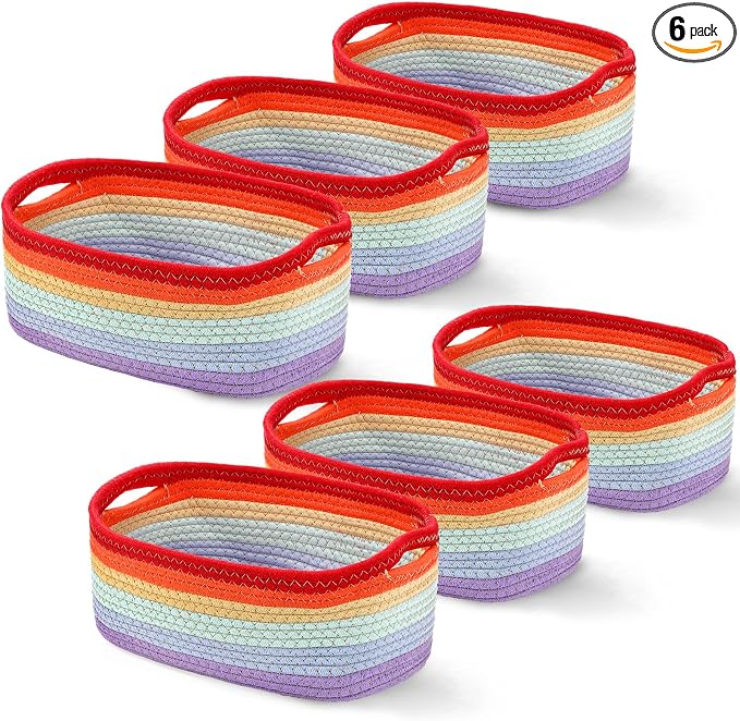 Sawysine 6Pcs Colorful Cotton Rope Laundry Hamper, Portable Storage Basket with Handle for Bathroom, Bedroom, Living Room, 12'' x 8'' x 6'' by Sawysine