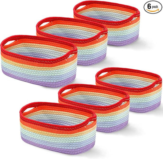 Sawysine 6Pcs Colorful Cotton Rope Laundry Hamper, Portable Storage Basket with Handle for Bathroom, Bedroom, Living Room, 12'' x 8'' x 6'' by Sawysine
