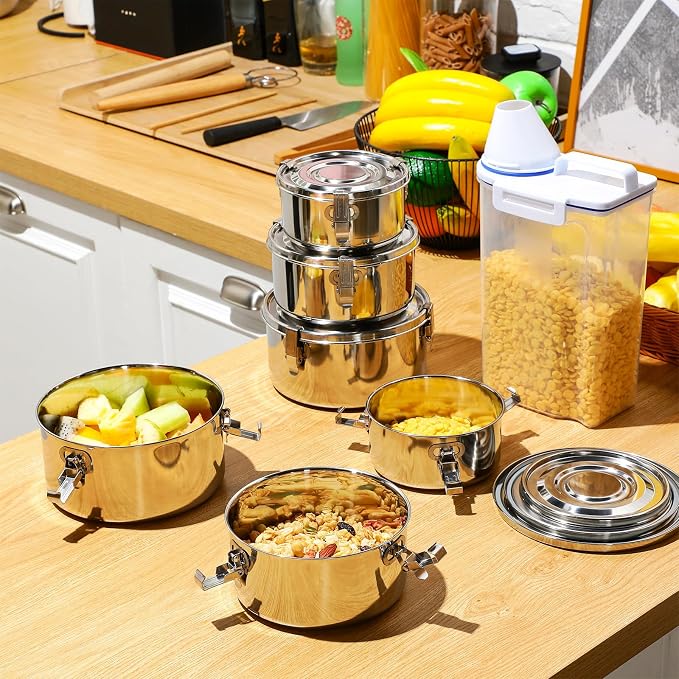 Zopeal 6- Piece Stainless Steel Food Storage Containers with Lids Leakproof Metal Lunch Boxes Stackable Reusable Canisters for Camping Trips Picnic Snacks Salad Soups, 3 Sizes(12oz, 22oz, 34oz) - Image 6