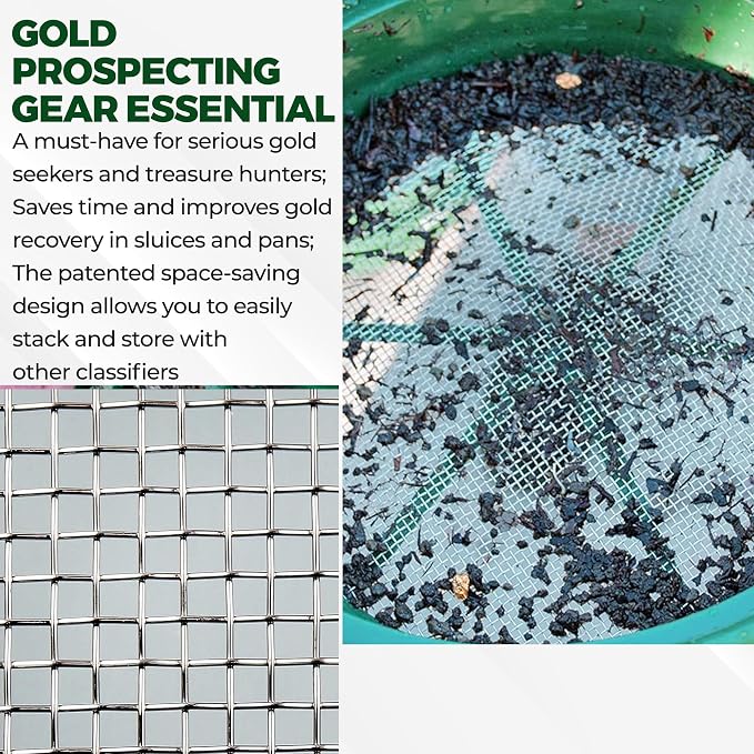 SE 13.25 Inch Wide Stackable Classifier Gold Prospecting Pan - 1/8 Inch Stainless Steel Mesh Sifting Pan, Green - Image 6