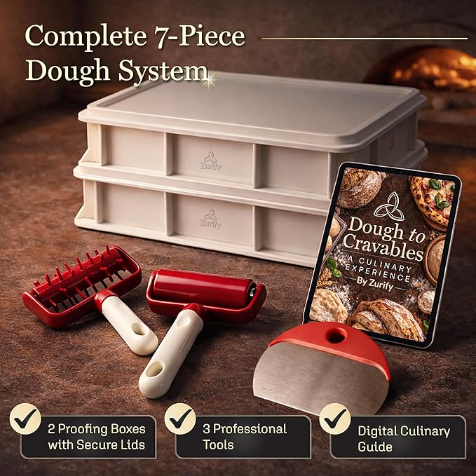 Pizza Dough Proofing Container Stackable Box 2-Pack With Lids by Zurify | 15.7 x 11.8 x 3.15in Stacks to 5.9in. Snug-Fit Lids Lock In Humidity 24-72Hr Cold Fermentation BPA Free Dishwasher Safe - Image 3