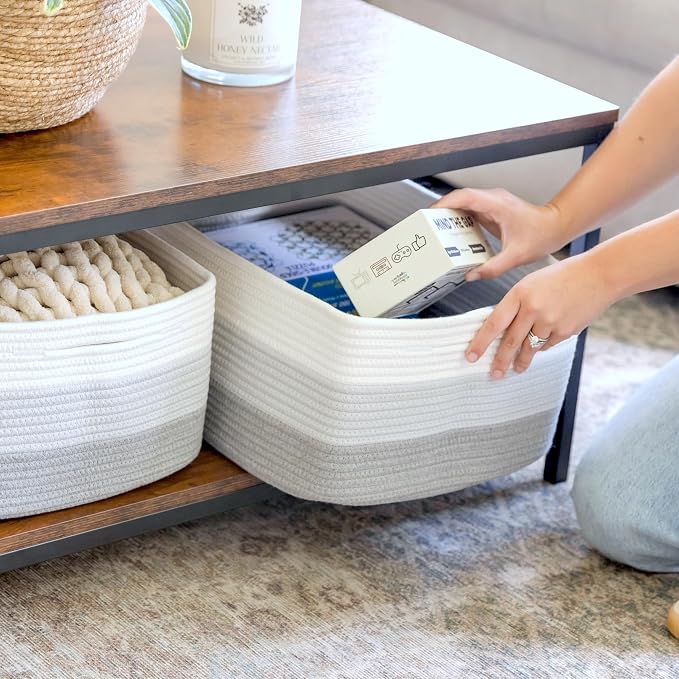 NaturalCozy Storage Baskets 16.8”x13”x7.6” Cotton Rope Woven Baskets for Organizing 3-Pack | Toy Storage Bins | Basket for Shelves, Laundry, Blanket, Clothes, Closet, Kitchen, Bathroom, Gifts - Image 3