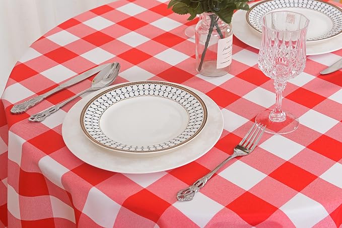 Cupuamon 2 Pack Waterproof Polyester Fabic Round Checkered Tablecloth，60 Outdoor Table Cloth，Oil Stain Prevention Table Cloth for Pinics and Parties（Red and White） - Image 4