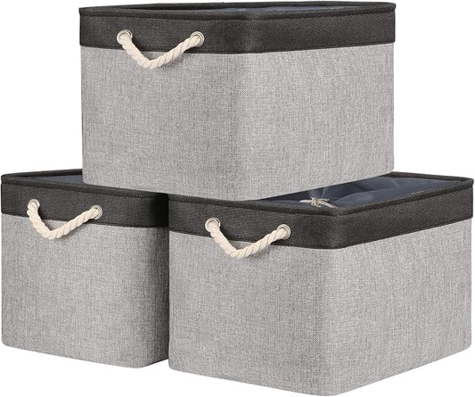 Organization and Storage Basket for Shelves - 20x16x14 inch Jumbo 3 Pack Collapsible Storage Bins for Organizing, Fabric Storage Cubes for Organizer Gift Toy Closet (Black & Grey) by TheWarmHome